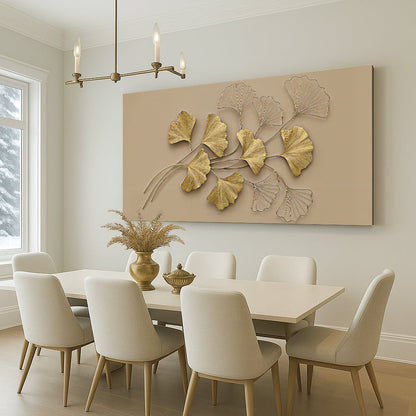 Golden Botanical Canvas Wall Art - Floral Nature Print