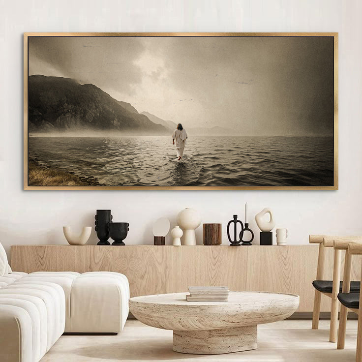 Walking On Water faith canvas wall art with a calm reflective mood, ready to hang
