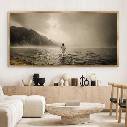Walking On Water faith canvas wall art with a calm reflective mood, ready to hang