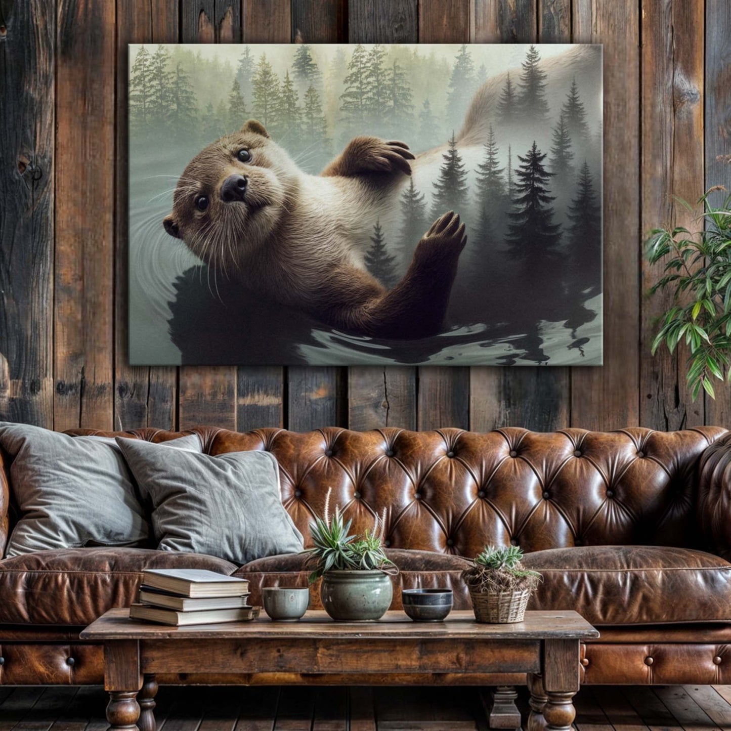 Otter Double Exposure Canvas Wall Art