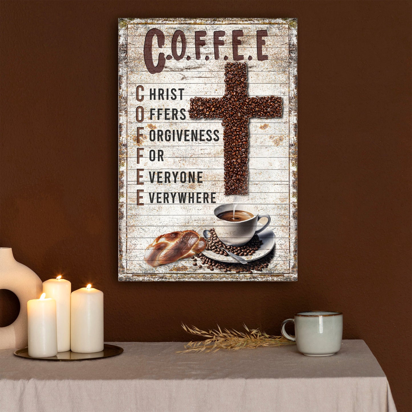 Christ and Coffee Faith Sign Canvas Wall Art