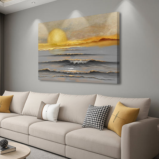 Golden Horizon Calm Canvas Wall Art - Landscape Print