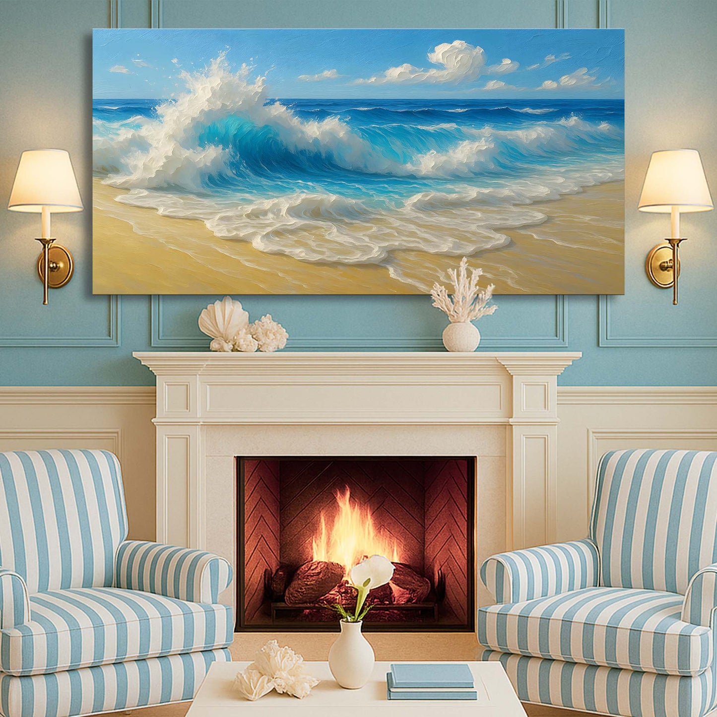 Serene Ocean Wave Coastal Canvas Wall Art