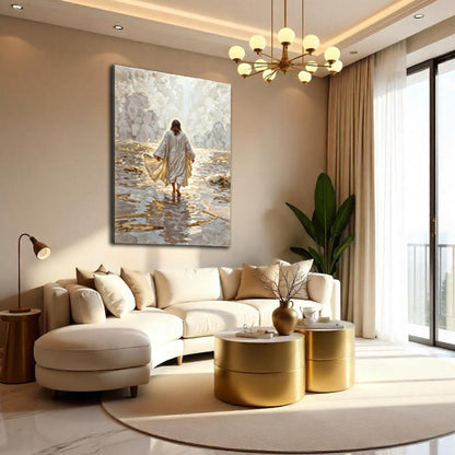 Jesus Walking on Water Toward the Light canvas shown in a styled room setting, view 4