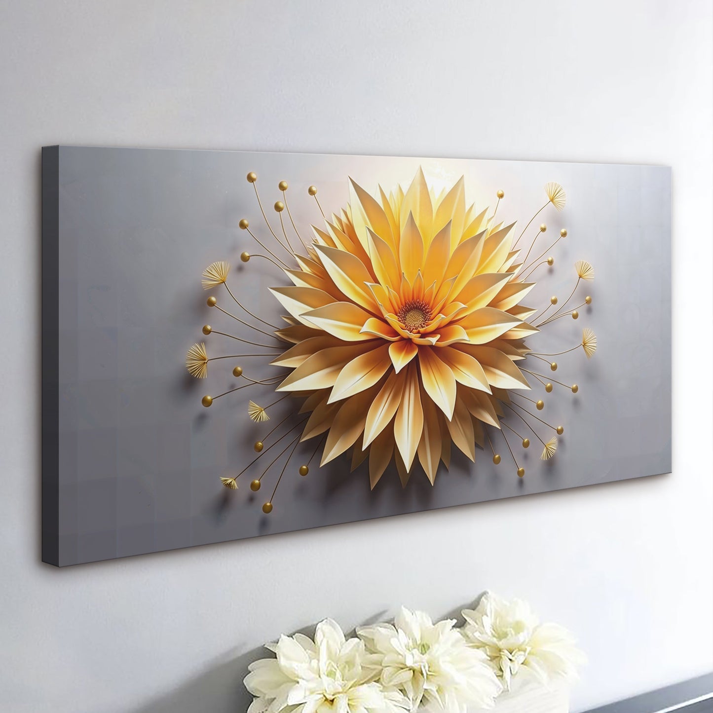 Golden Dandelion Minimalist Canvas Wall Art - Abstract Print