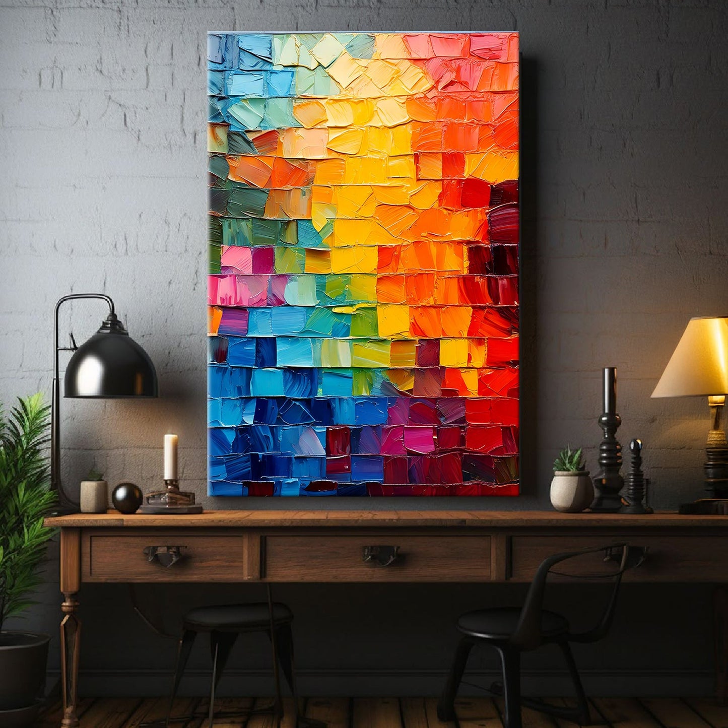 Spectrum mosaic abstract canvas wall art colorful modern living room decor