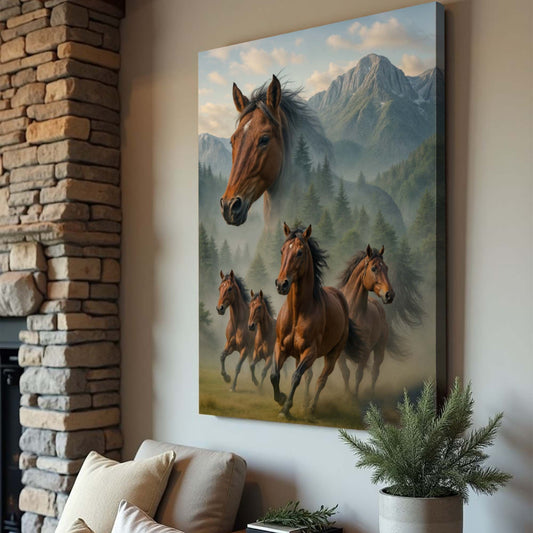 Galloping Horse Double Exposure Canvas Wall Art