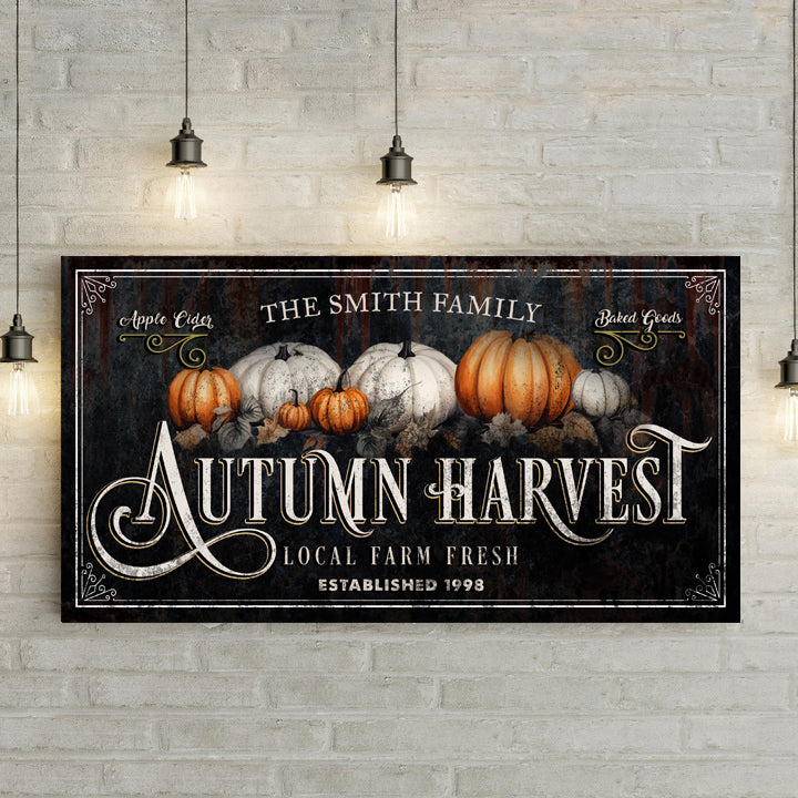 Family Autumn Harvest Thanksgiving Canvas Sign
