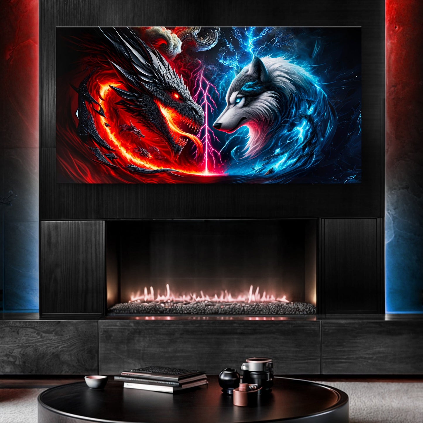 3D Dragon and Wolf Canvas Wall Art VI