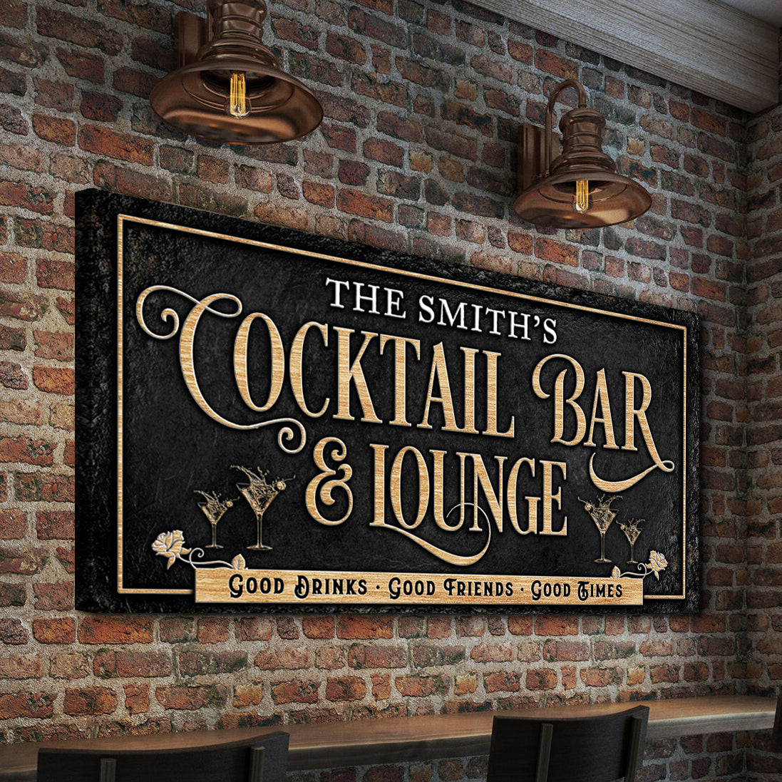 Cocktail Bar and Lounge Sign Canvas Wall Art
