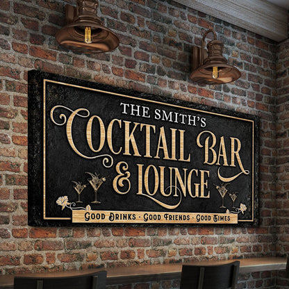 Cocktail Bar and Lounge Sign Canvas Wall Art