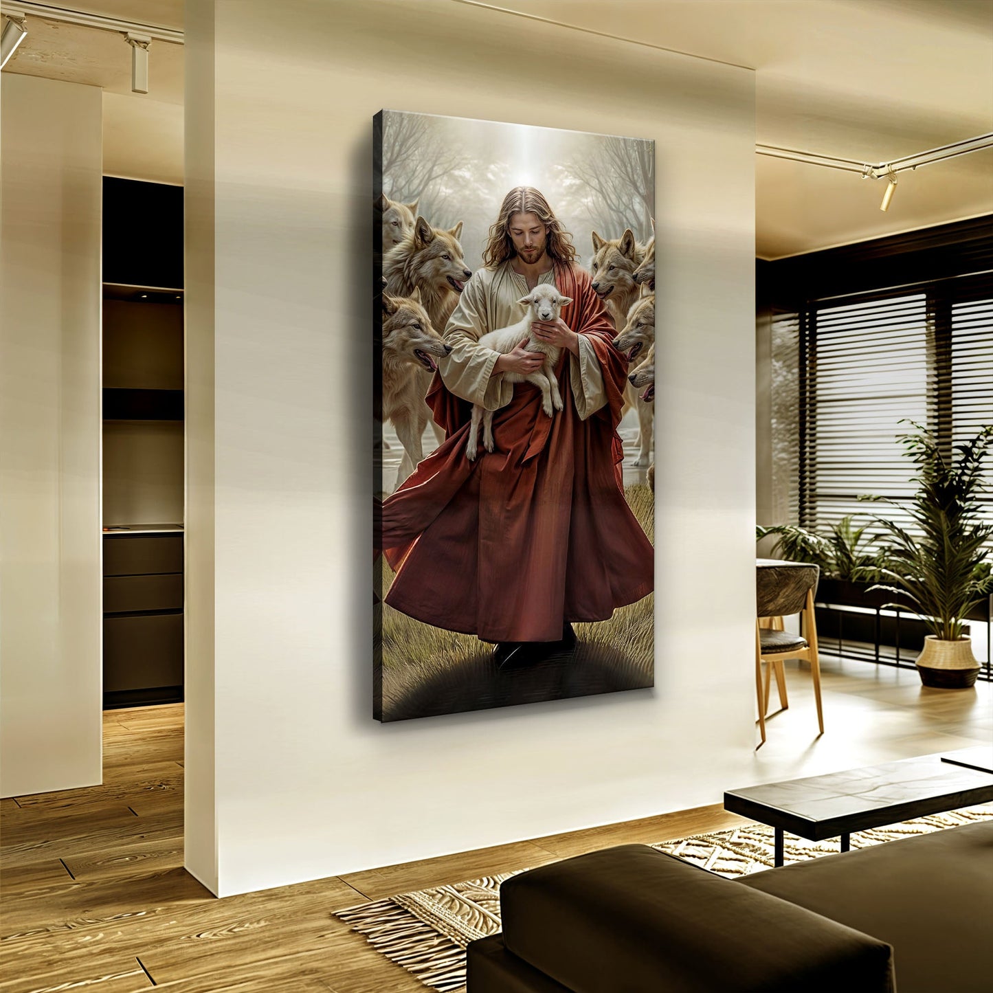 Jesus and the Wolf Faith Canvas Wall Art Shepherd