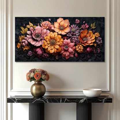 Colorful realistic floral canvas wall art with full-color blooms, ready to hang