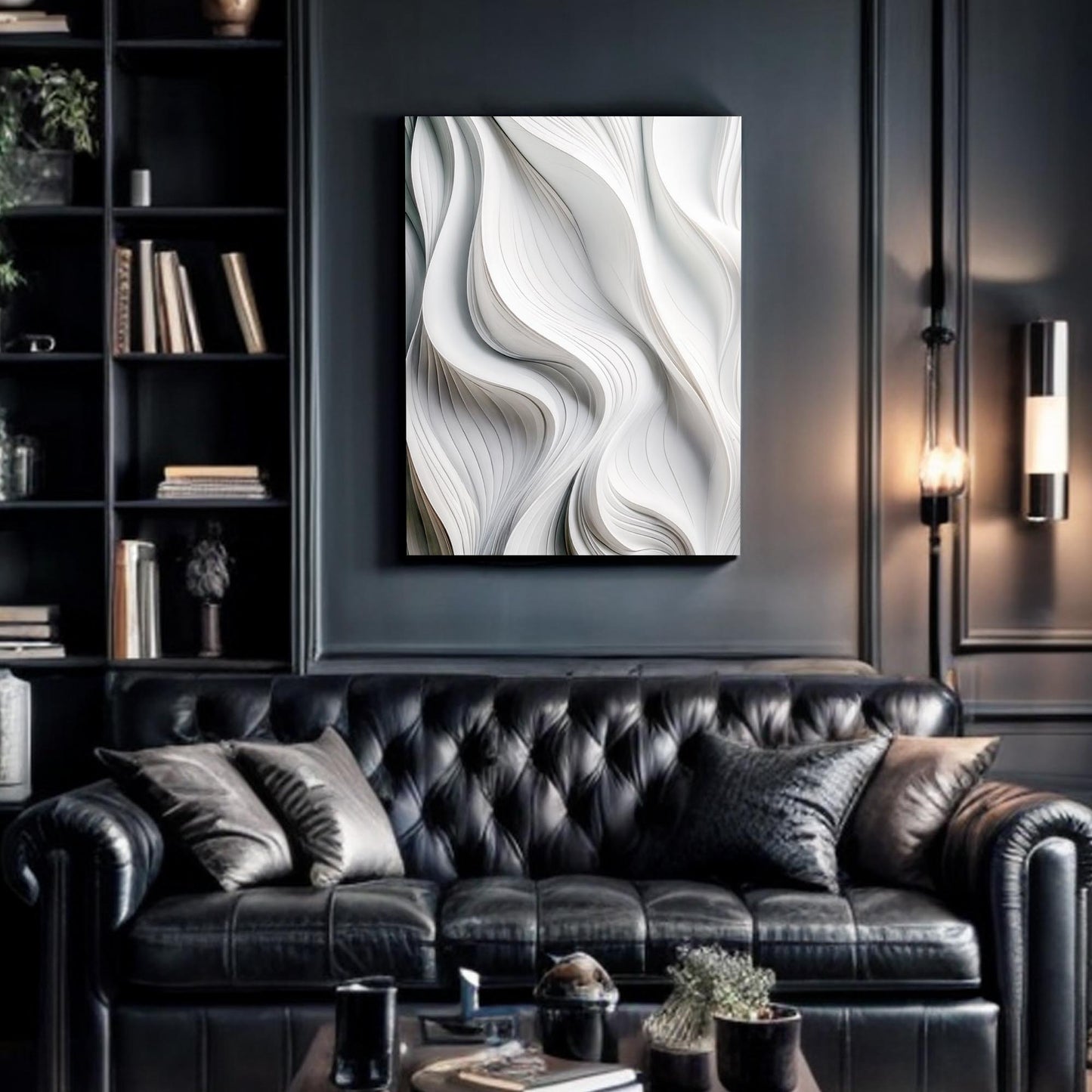 Monochrome Waves Abstract Canvas Wall Art
