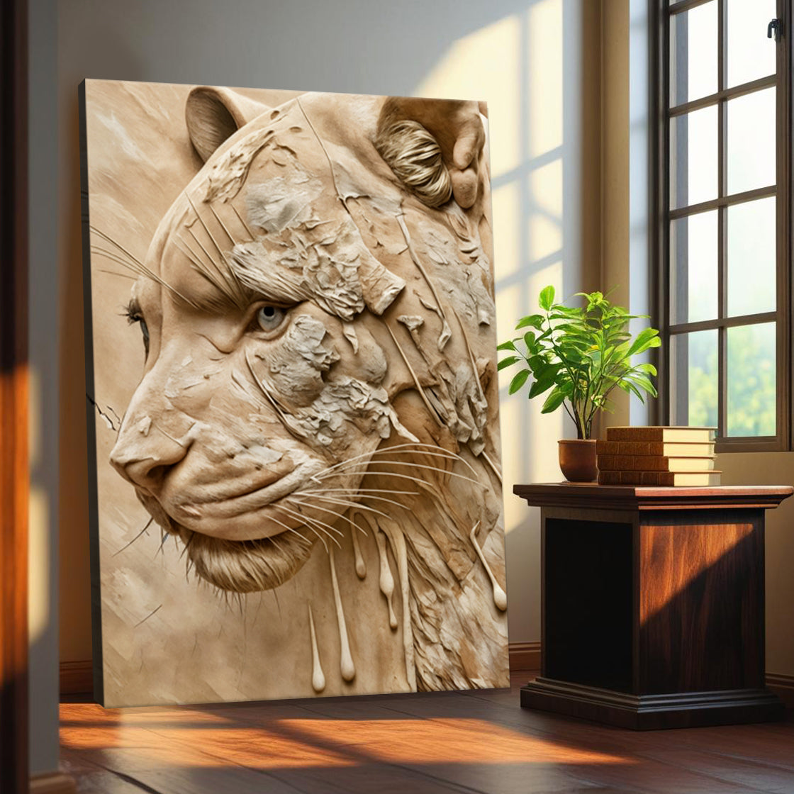 Earthen predator wildlife canvas wall art in rich earth tones - bold animal art