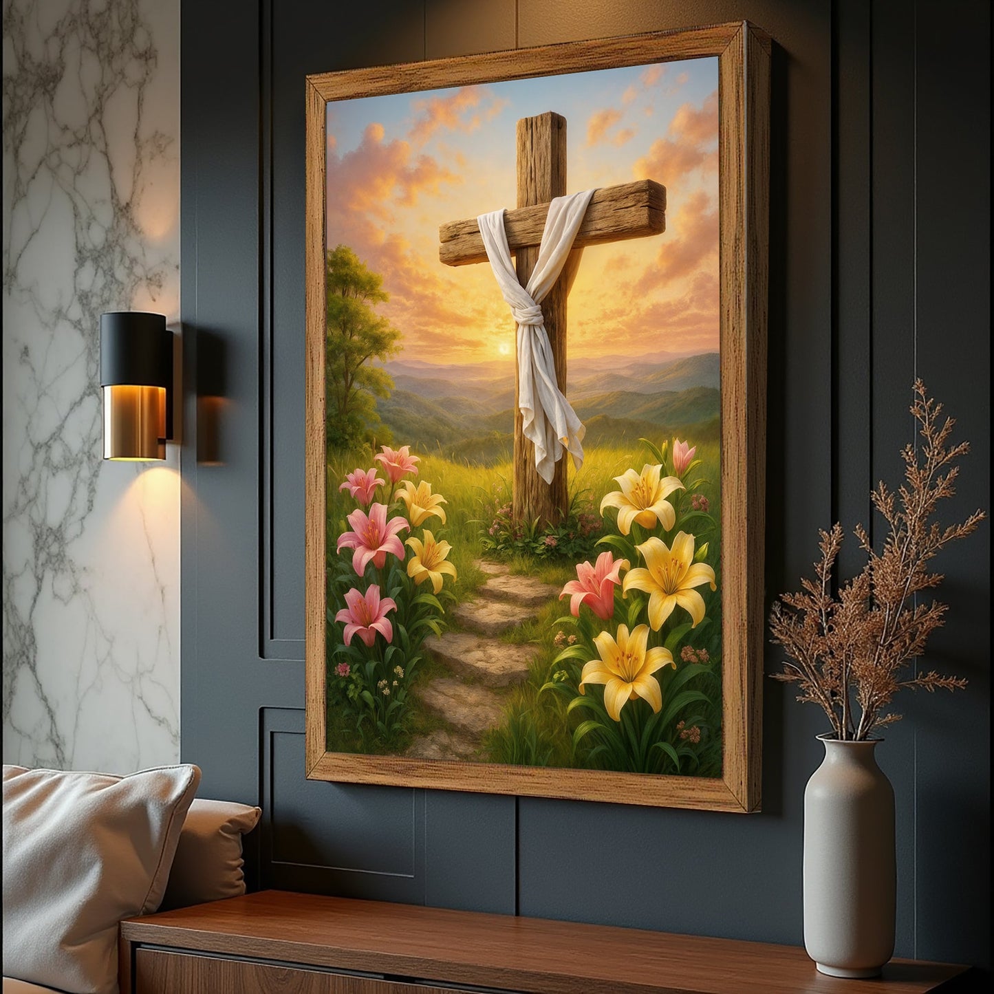 Cross and Flowers Faith Canvas Wall Art II