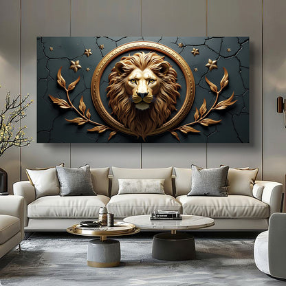 Majestic lion canvas wall art with rich dimensional detail, ready to hang