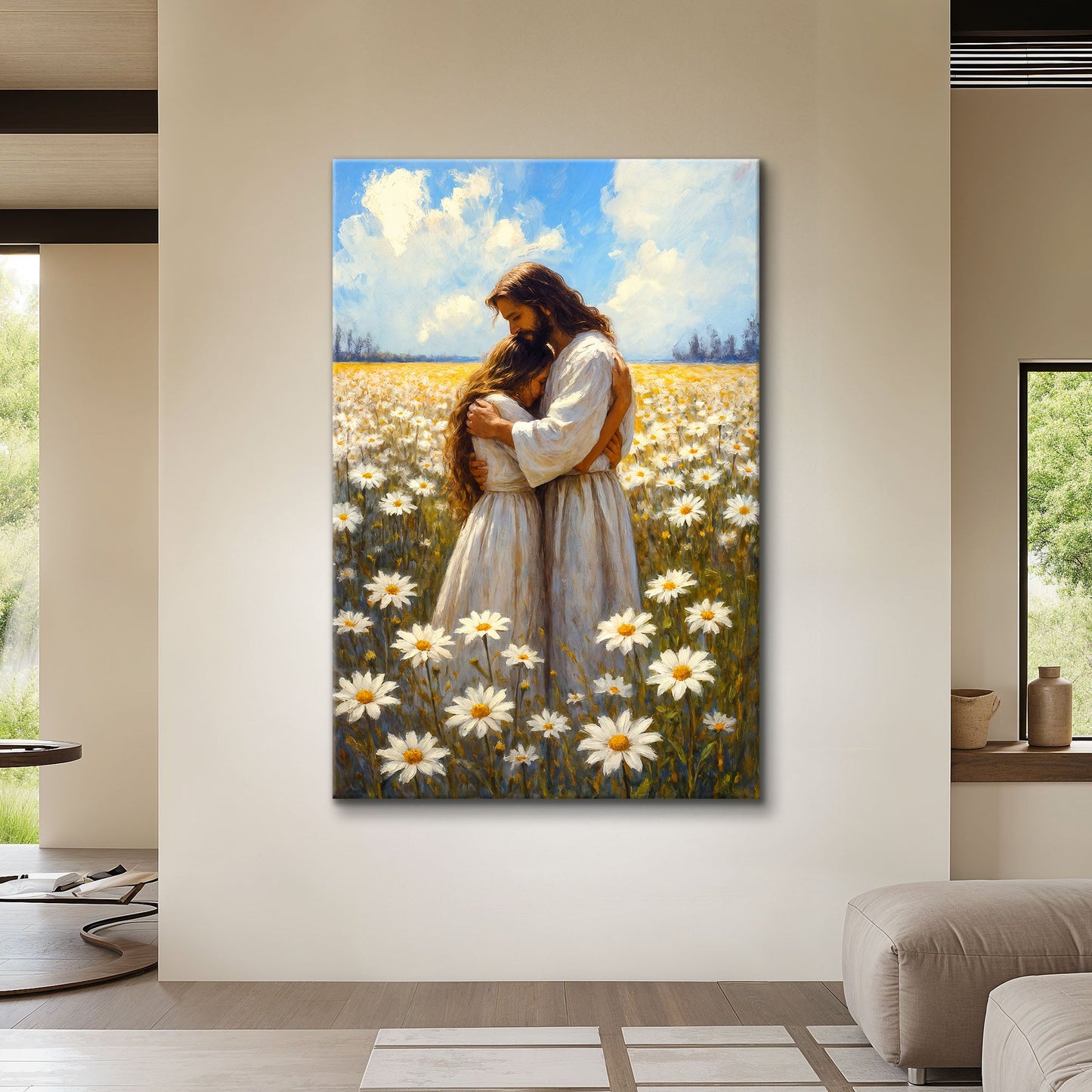 Jesus Embracing Woman Christian Canvas Wall Art