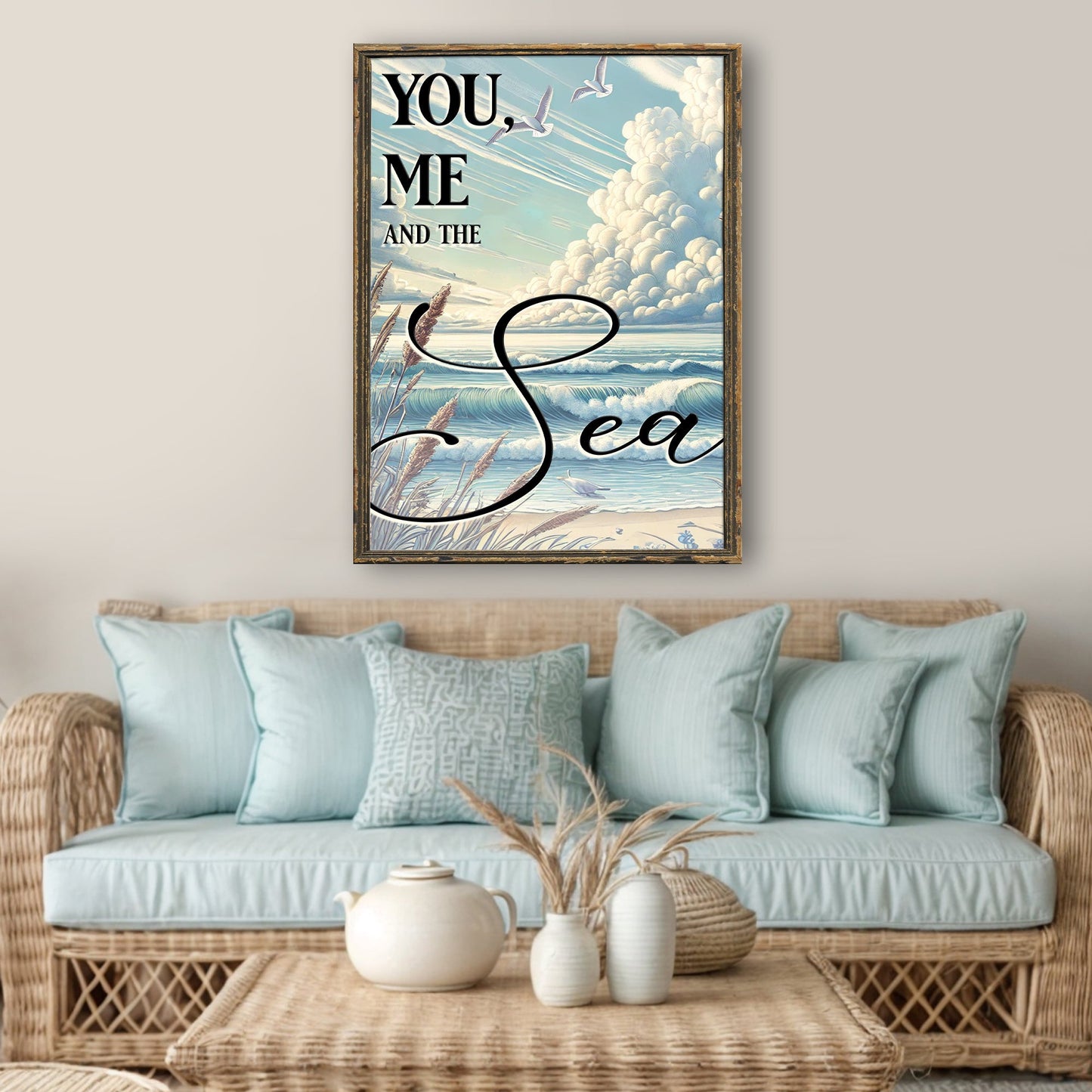You Me and the Sea Beach Canvas Wall Art