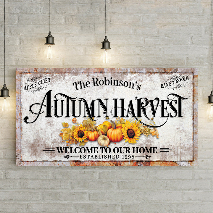 Family Autumn Harvest Thanksgiving Canvas Sign II