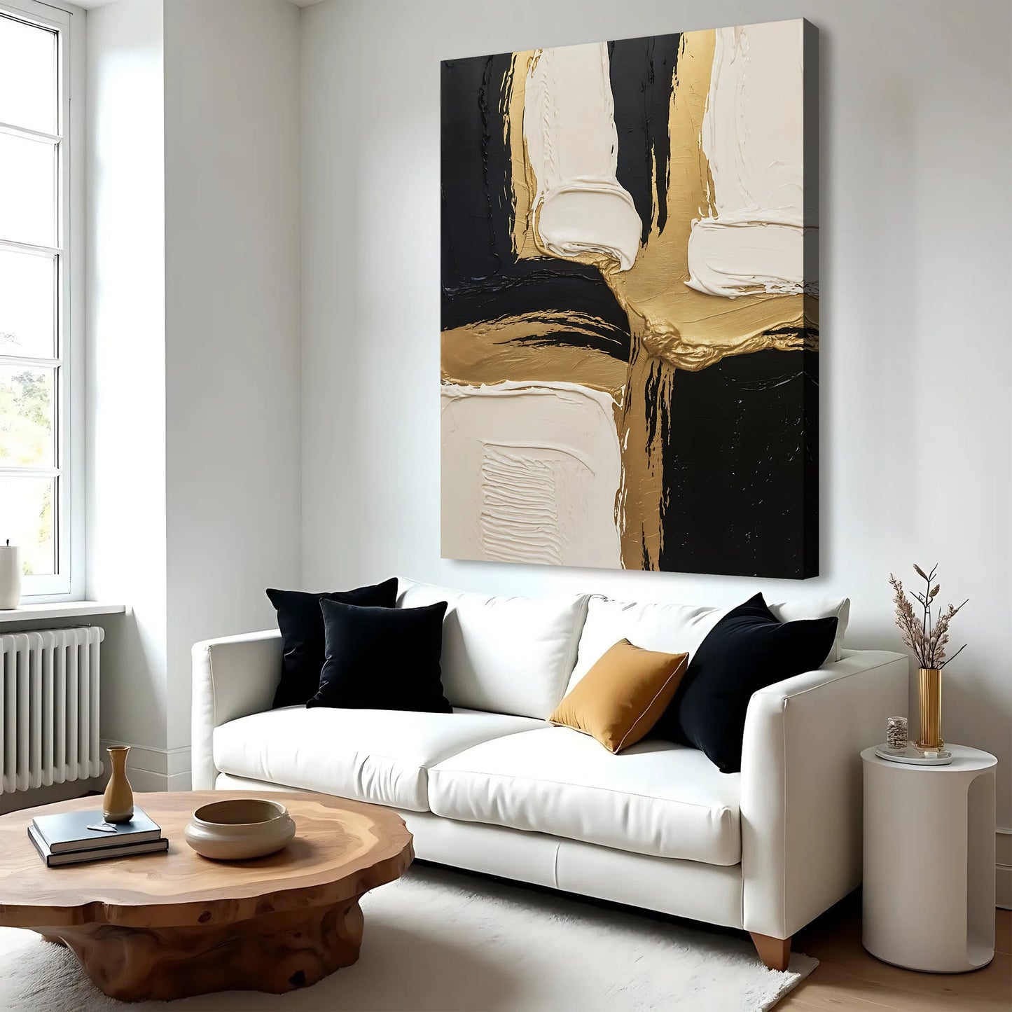 Black White and Gold Abstract Canvas Wall Art