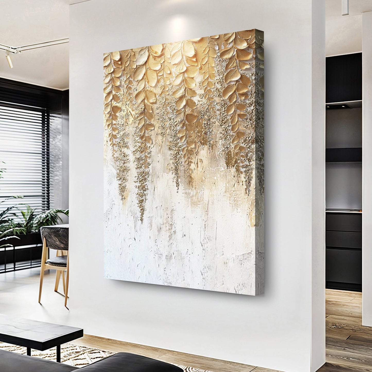 Golden Wisteria Canvas Wall Art - Floral Botanical Print