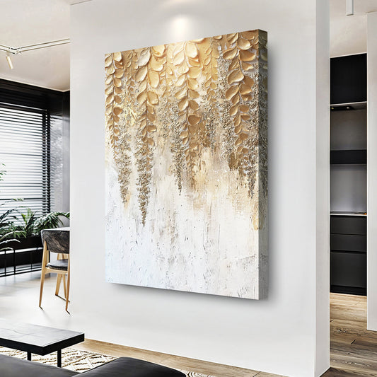 Golden Wisteria Canvas Wall Art - Floral Botanical Print