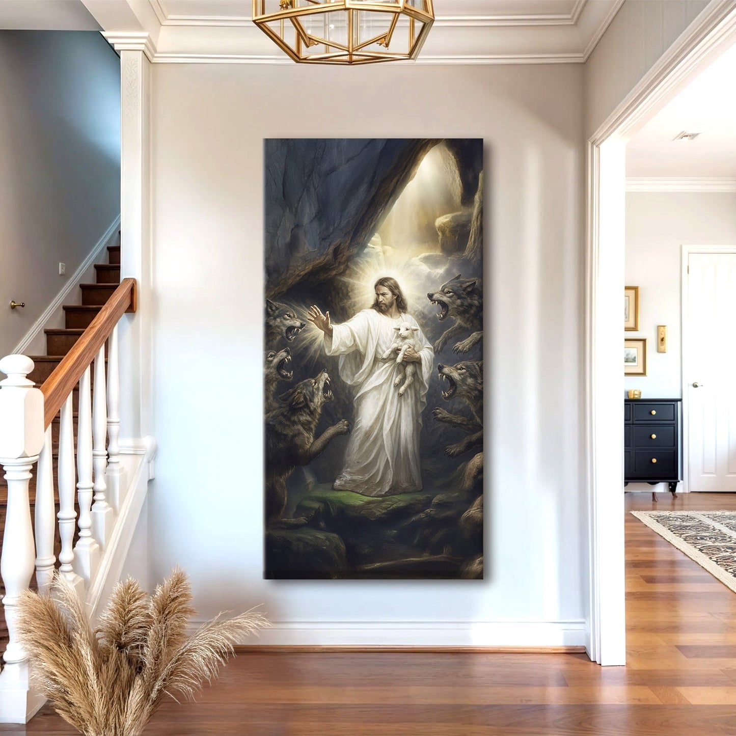 Faith Canvas Print Jesus and Lamb Protected from Wolves