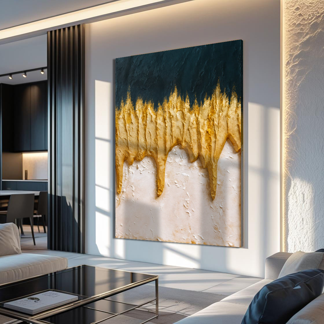 Abstract Blue And Gold Canvas Wall Art