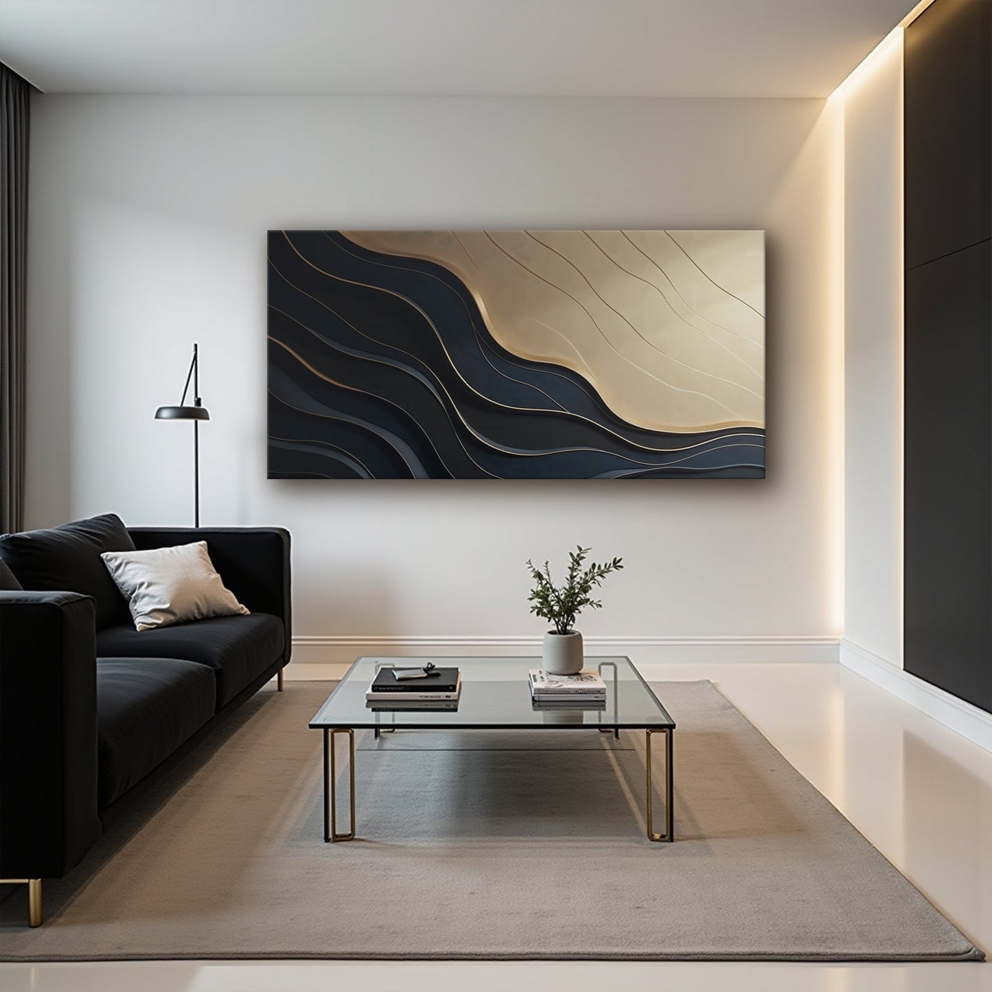 Black and Gold Minimalist Abstract Canvas Wall Art