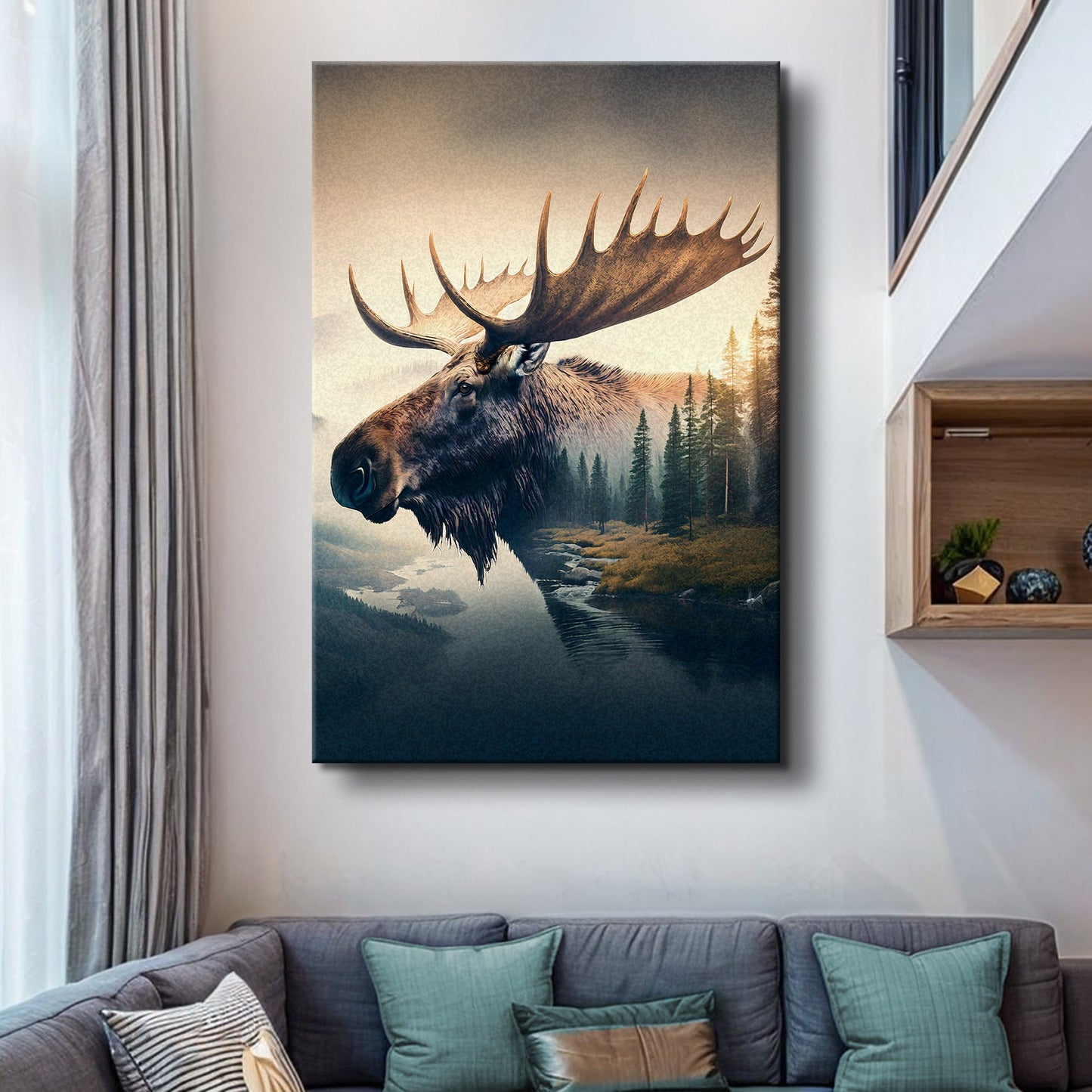Moose Double Exposure Canvas Wall Art