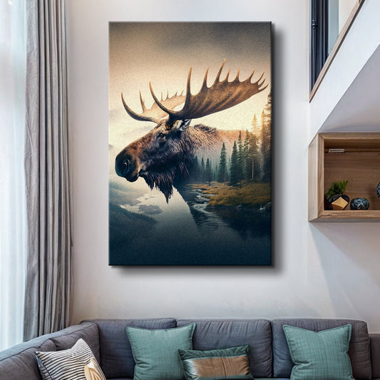 Moose Double Exposure Canvas Wall Art