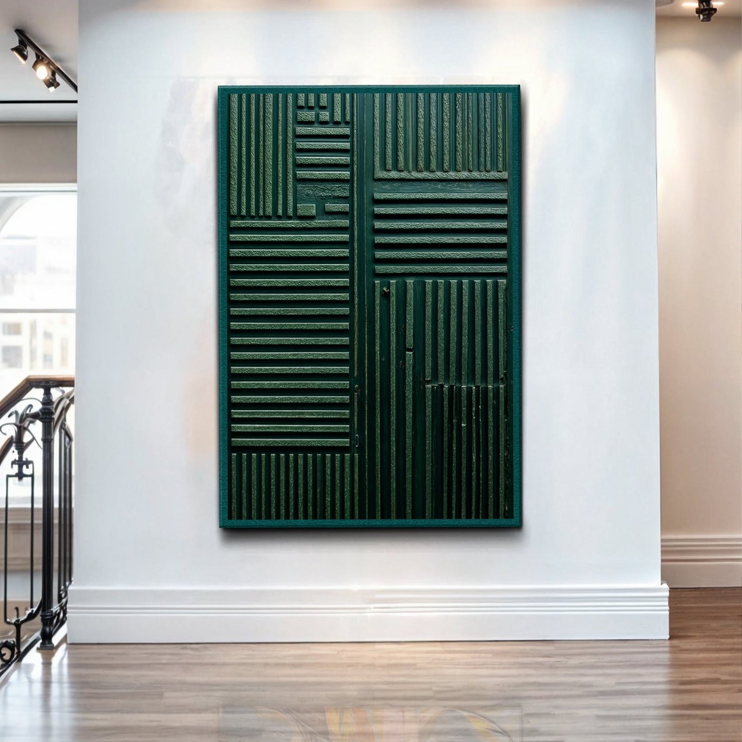 Green abstract patterns canvas wall art with bold organic geometric design