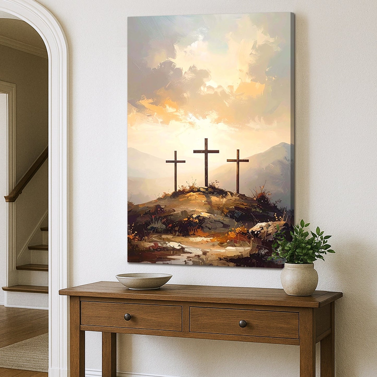 Three Crosses on Calvary Faith Canvas Wall Art