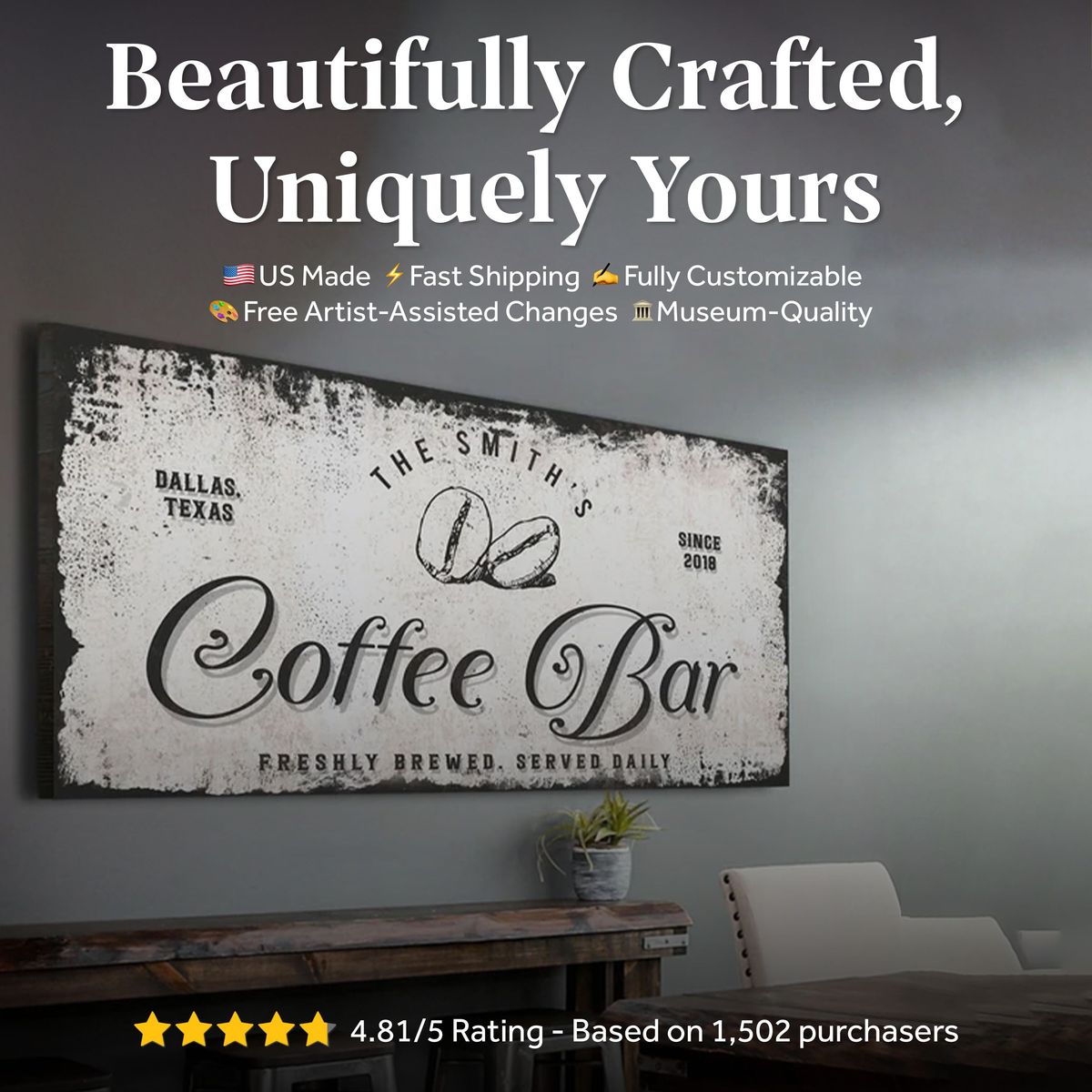 Personalized Coffee Bar Canvas Sign