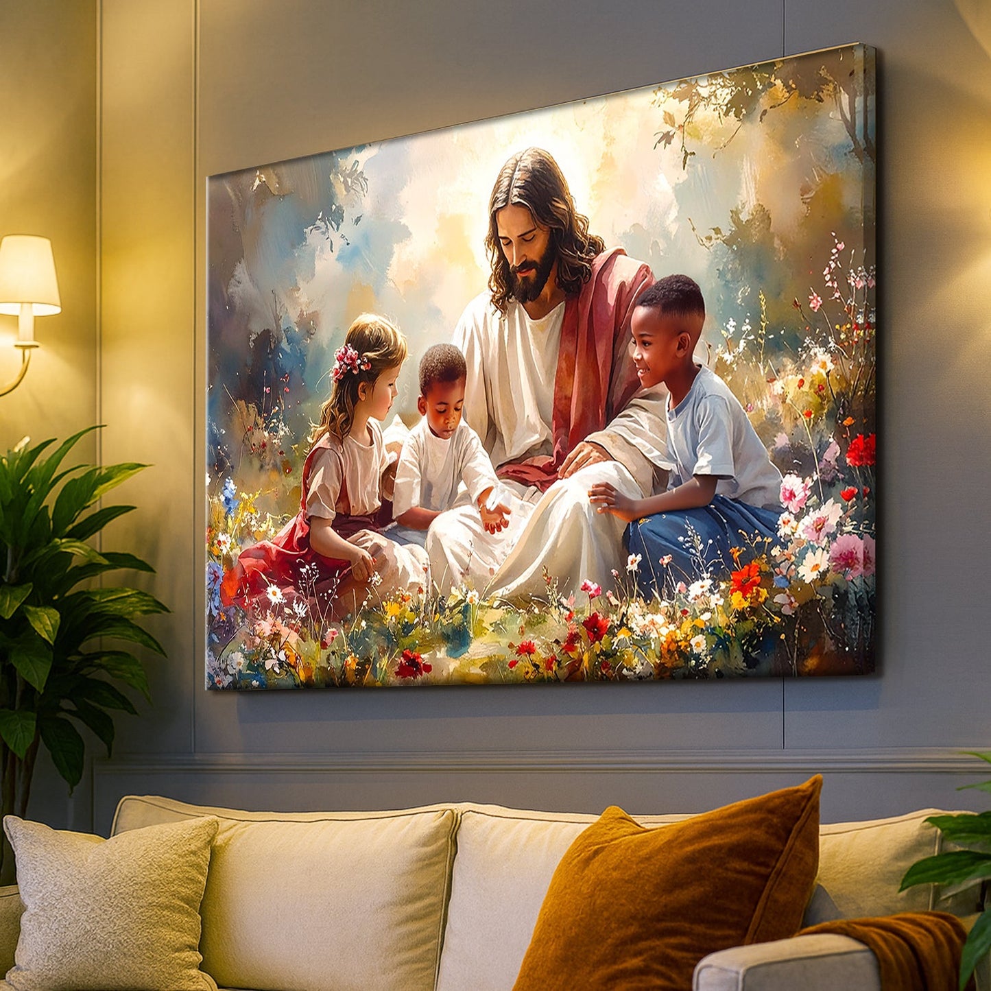 Jesus and Children Faith Canvas Print