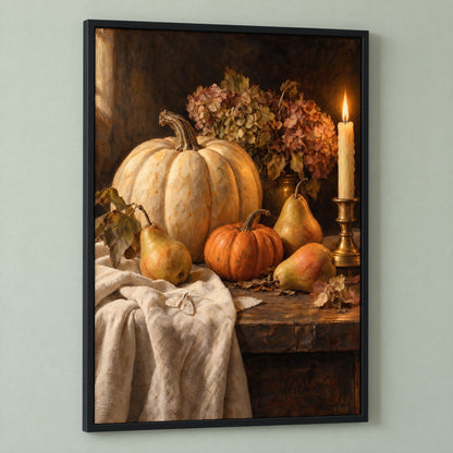 Moody Still Life Wall Art, Autumn Harvest Table Print