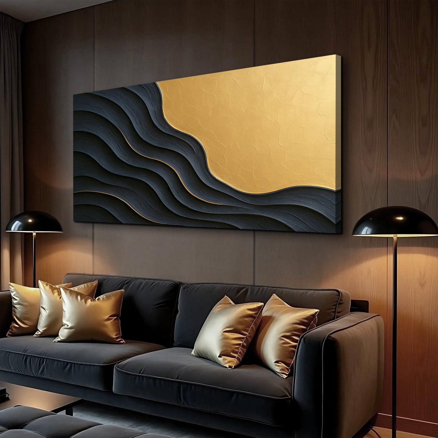 Black and Gold Minimalist Abstract Canvas Wall Art