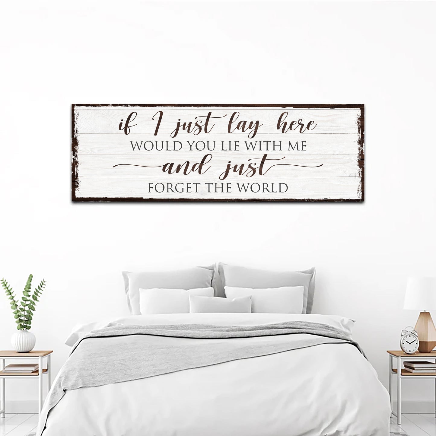 Would You Lie With Me romantic quote canvas sign with flowing lettering, bedroom decor