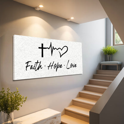 Faith Hope Love Heartbeat Script Sign canvas shown in a styled room setting, view 2