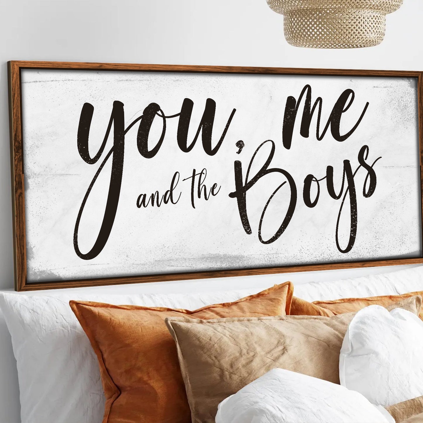 You Me and the Boys farmhouse bedroom canvas wall art in vertical format
