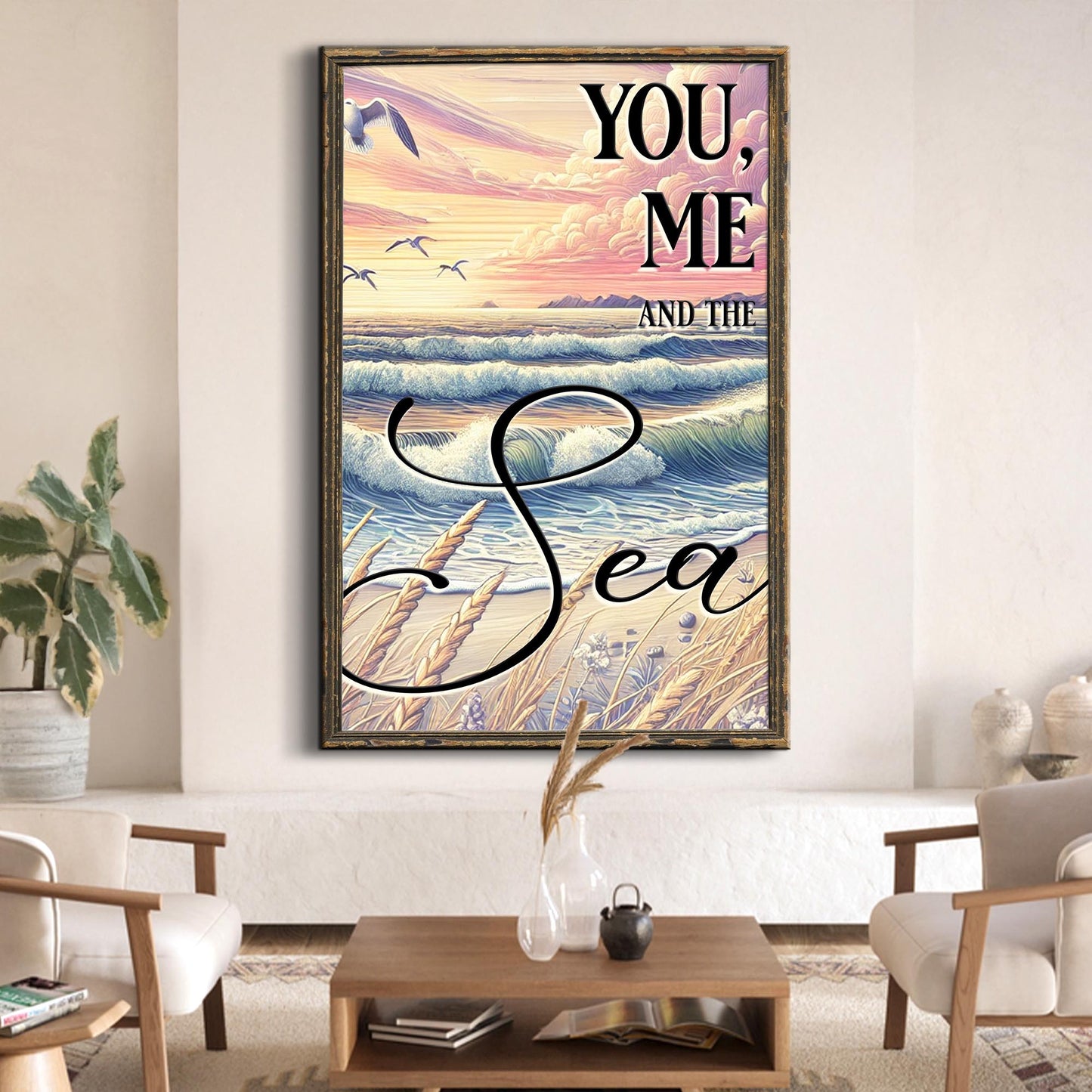 You Me and the Sea coastal canvas wall art for beach house decor