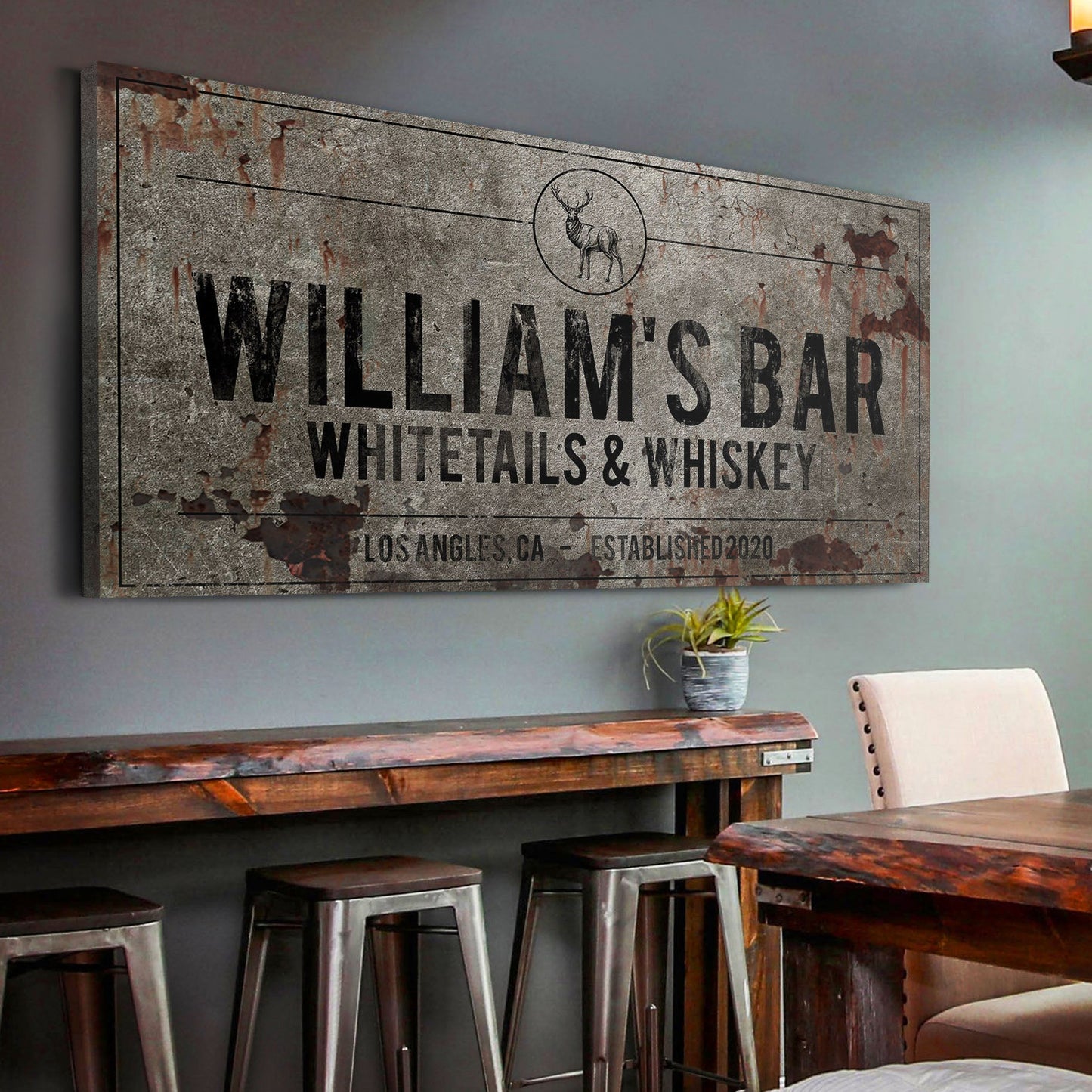 Whitetails and Whiskey Sign Personalized Canvas Wall Art