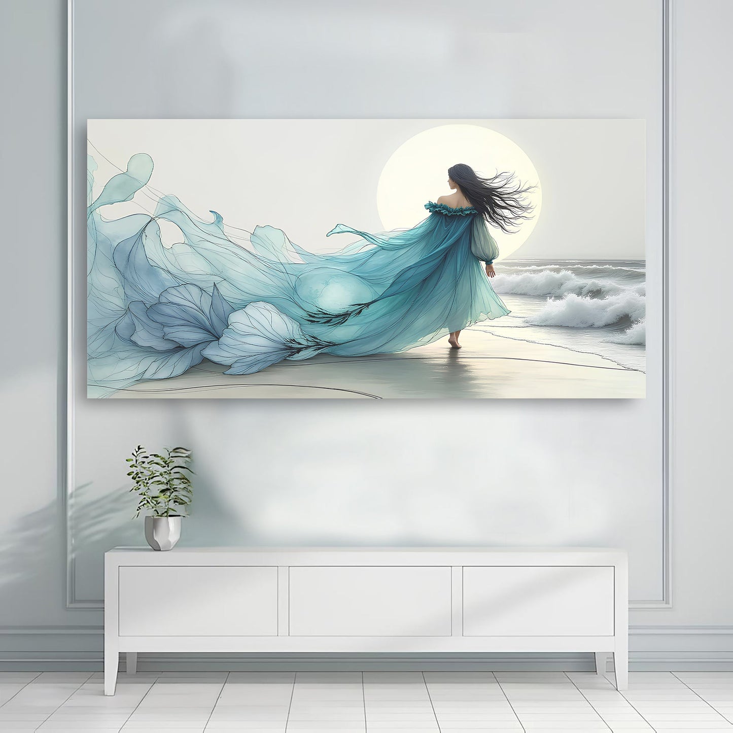 Swirling Winds by the Ocean Abstract Canvas Wall Art