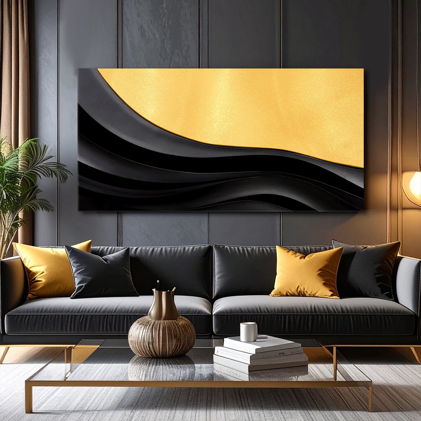 Black and Gold Minimalist Abstract Canvas Wall Art