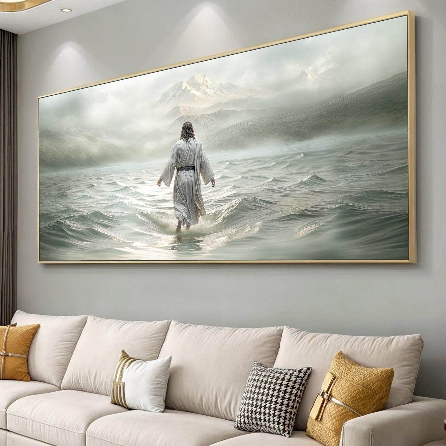 Walking on Water faith canvas wall art with a peaceful uplifting feel, ready to hang