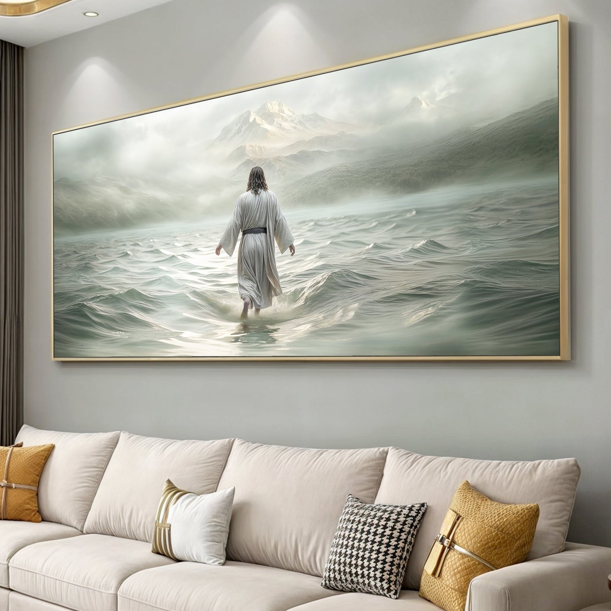 Walking on Water faith canvas wall art with a peaceful uplifting feel, ready to hang