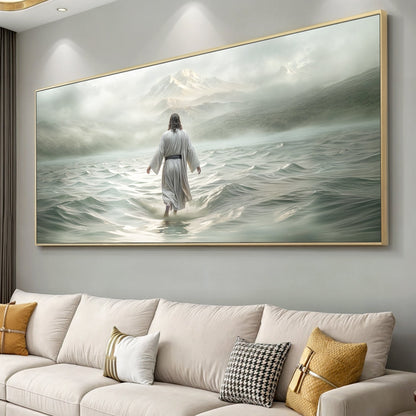 Walking on Water faith canvas wall art with a peaceful uplifting feel, ready to hang