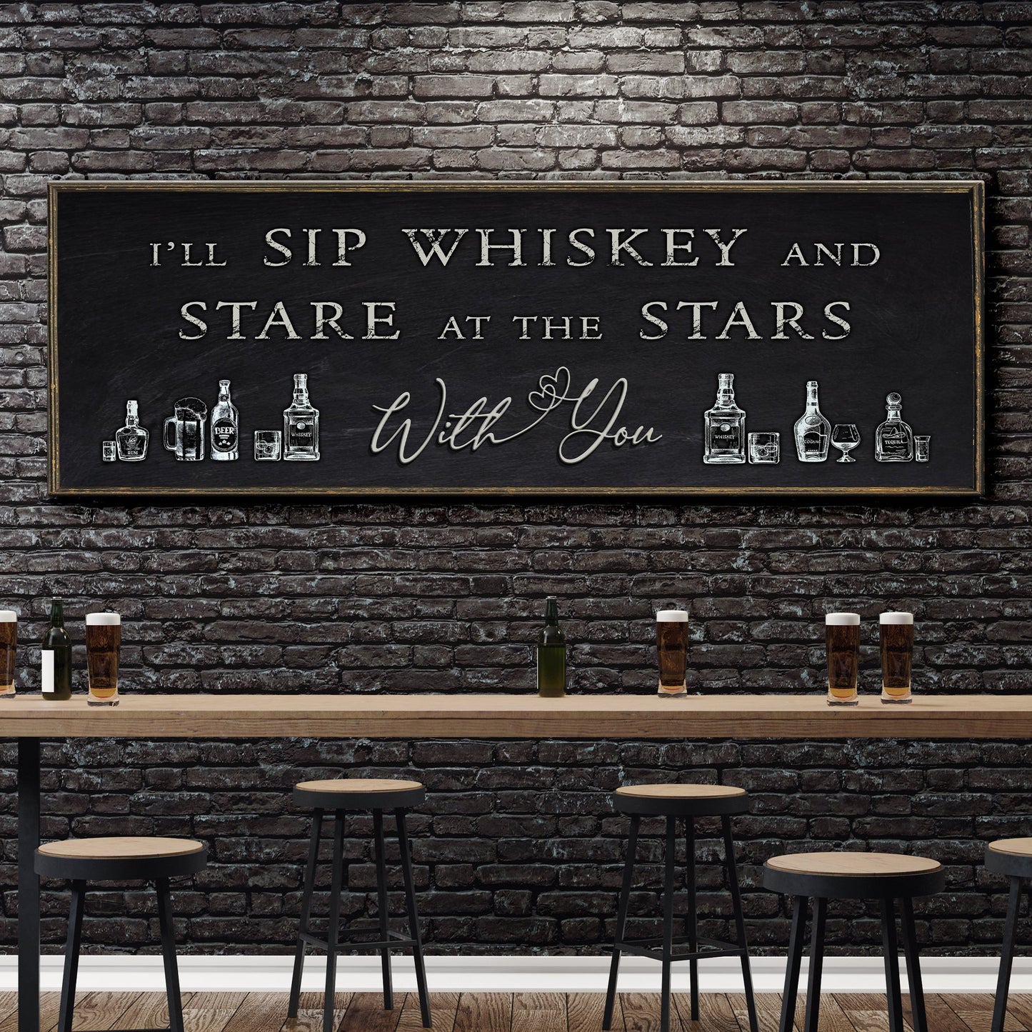 Sip Whiskey With You Bar Sign Canvas Wall Art