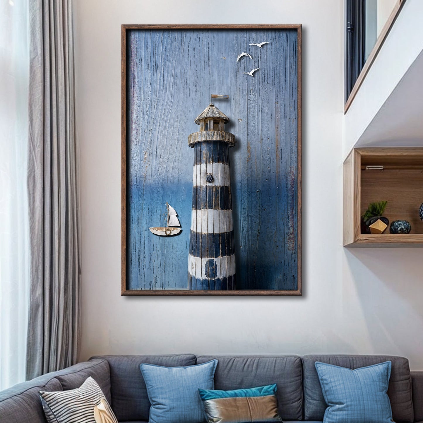 Wooden Lighthouse Coastal Canvas Wall Art III
